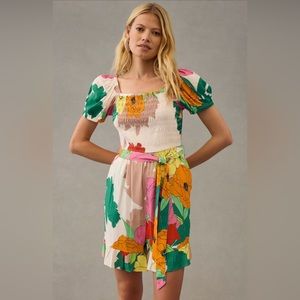 ✨ Anthropologie Puff-Sleeve Ruffle Romper Sz M